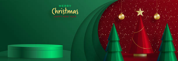 istock 3d Podium round stage style, for Merry Christmas and happy new year 1409023280