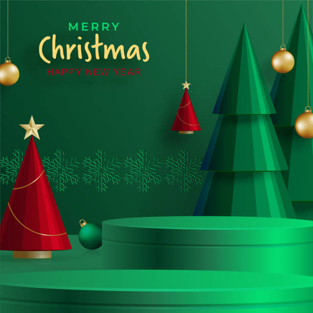 istock 3d Podium round stage style, for Merry Christmas and happy new year 1409023297