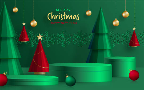 istock 3d Podium round stage style, for Merry Christmas and happy new year 1409023306