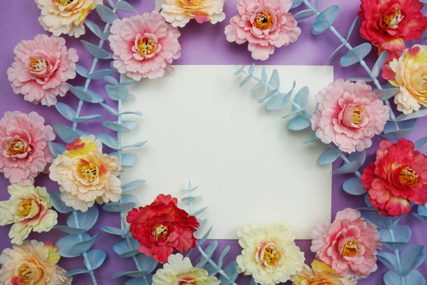 istock Mockup with Spring Flowers and invitation greeting card 1409028616