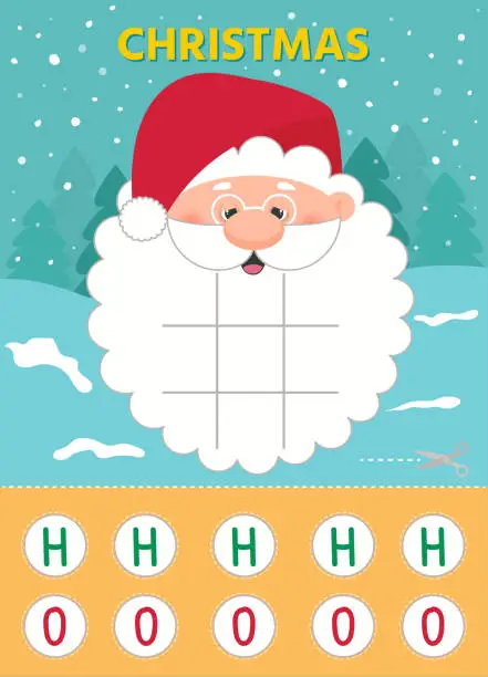 Vector illustration of Vector game for kids tic tac toe chart with cute Santa Claus.