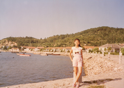 1990s Chinese Girl at the Seaside Old Photo of Real Life