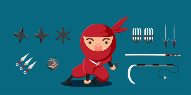 Young man in various fighter costume with weapon cartoon vector Young man in various fighter costume with weapon in cartoon style for graphic designer, ninja vector illustration agent nasty stock illustrations