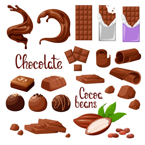 A set of chocolate A set of chocolate on a white background. Cartoon design. chocolate stock illustrations