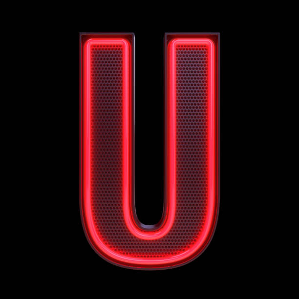 Neon retro Light Alphabet letter U isolated on a black background with Clipping Path. 3d illustration.