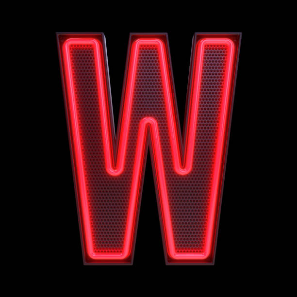 Neon retro Light Alphabet letter W isolated on a black background with Clipping Path. 3d illustration.