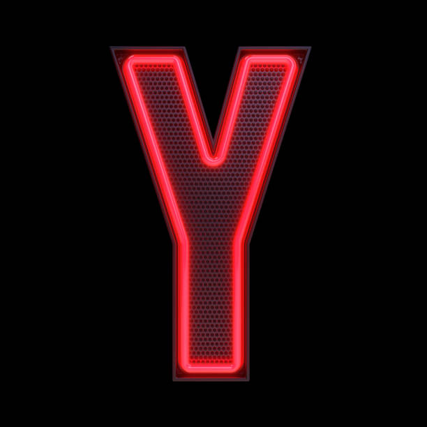 Neon retro Light Alphabet letter Y isolated on a black background with Clipping Path. 3d illustration.
