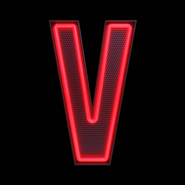 istock Neon retro Light Alphabet letter V isolated on a black background with Clipping Path. 3d illustration. 1409036933