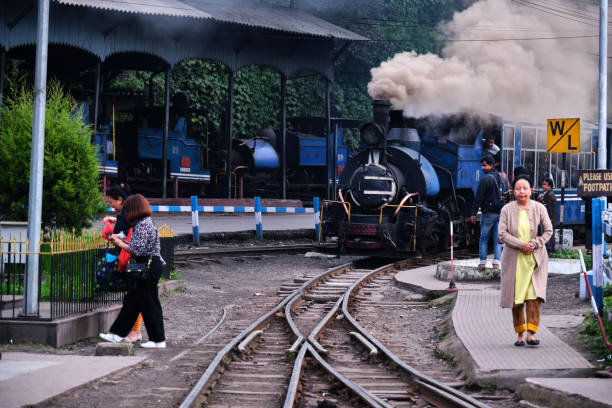 Darjeeling, West Bengal, India - 22 June 2022, Darjeeling Himalayan Railway at Station, Darjeeling Himalayan railway is a UNESCO world heritage site. , Selective focus.