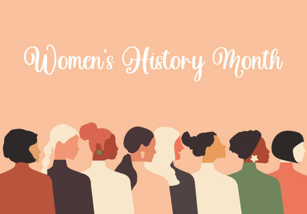 ilustrações de stock, clip art, desenhos animados e ícones de women's history month. women of different ages, nationalities and religions come together. horizontal pink poster. vector. - decades