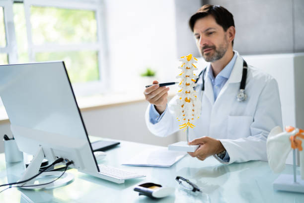 Orthopedist Physician Doctor Showing Skeletal Joint Orthopedist Physician Doctor Showing Skeletal Joint In Medical Video Conference orthopedist stock pictures, royalty-free photos & images