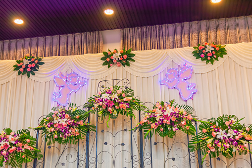 Wedding hall background. wedding floral decoration