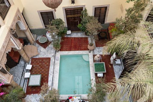 Marrakesh Morocco on May 24, 2022 Interior of riad hotel in the medina.