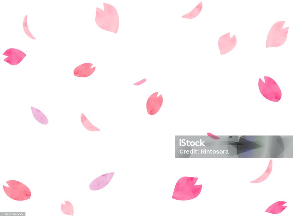 Pétales de fleurs de cerisier flottant de style aquarelle - clipart vectoriel de Fleur de cerisier libre de droits