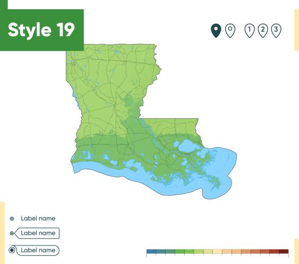 Louisiana Usa High Detailed Physical Map Vector Map Dem Map Stock Louisiana Usa High Detailed Physical Map Vector Map Dem Map 