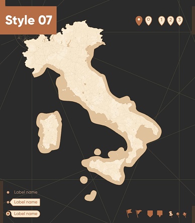 Rustic Italin Map Background Italy Map In Vintage Style Retro Style Sepia Vintage Vector Map Stock ...