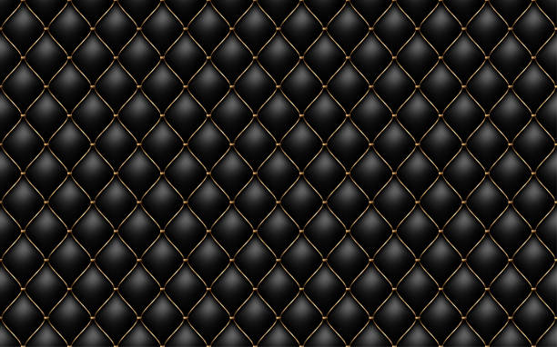 schwarzes geknöpftes luxus-ledermuster mit goldenen diagonalen drahtwellen. vektor premium nahtlose hintergrund-diamantformelemente. luxusmuster für seitenfüllung, geschenkpapier, tapete - leather textured backgrounds seamless stock-grafiken, -clipart, -cartoons und -symbole