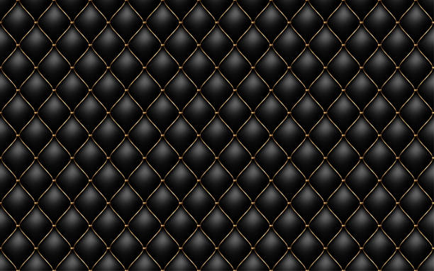 Black buttoned luxury leather pattern with golden diagonal wire waves. Vector premium seamless background diamond shape elements. Luxury pattern for page fill, wrapping paper, wallpaper Black buttoned luxury leather pattern with golden diagonal wire waves. Vector premium seamless background diamond shape elements. Luxury pattern for page fill, wrapping paper, wallpaper. leather backgrounds textured suede stock illustrations