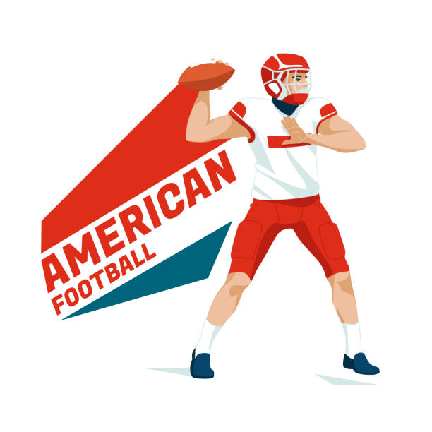 ilustrações, clipart, desenhos animados e ícones de jogador de futebol americano passa a bola. caráter esportivo. isolado no fundo branco. ilustração vetorial plana. - football helmet helmet american football sports helmet