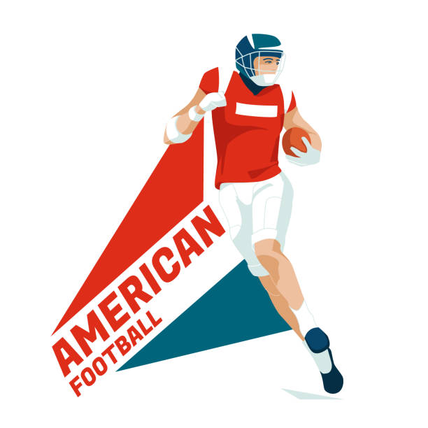 ilustraciones, imágenes clip art, dibujos animados e iconos de stock de el jugador de fútbol americano corre con la pelota. carácter deportivo. aislado sobre fondo blanco. ilustración plana vectorial. - pass the ball