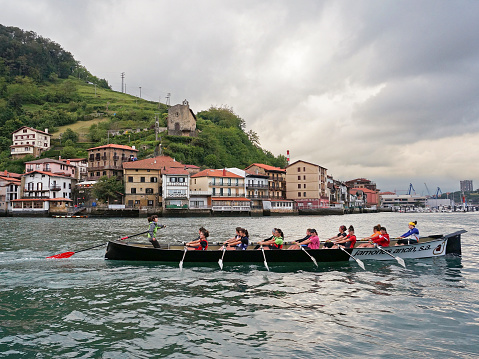 Gipuzkoa, Spain. 05/30/2014. Women's rowing team training. Bay of Pasaia, Gipuzkoa. Basque Country