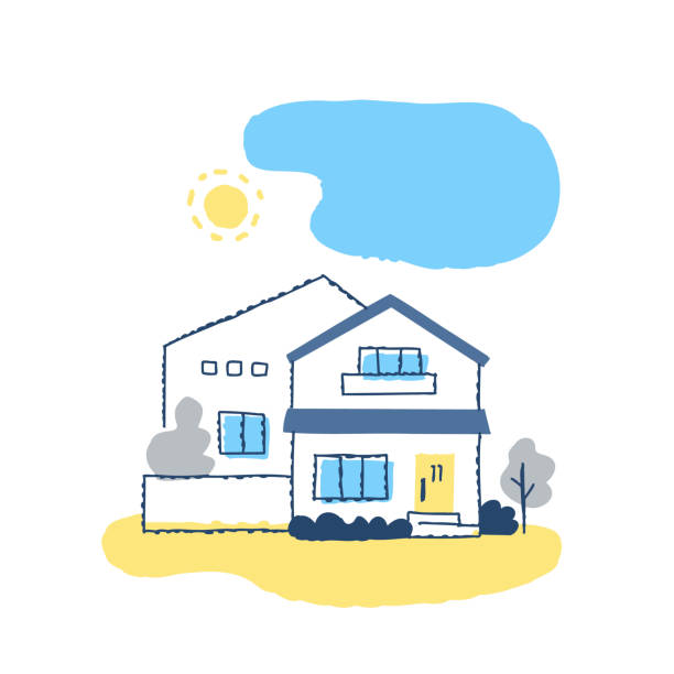 戸建住宅と青空 - white background image australia sunlight点のイラスト素材／クリップアート素材／マンガ素材／アイコン素材