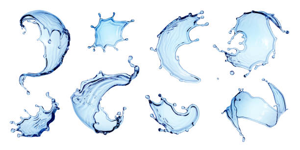 istock 3d render, water splash clip art set. Big collection of assorted liquid splashing isolated on white background 1409058670