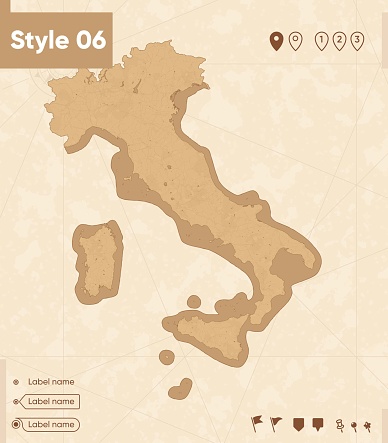 Rustic Italin Map Background Italy Map In Vintage Style Retro Style Map Sepia Vintage Vector Map ...
