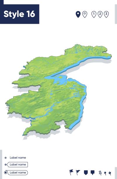 istock Khabarovsk Territory, Russia - map with shaded relief, land cover, rivers, mountains. Biome map with shadow. 1409062256