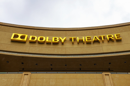 Los Angeles, California, USA - January 8, 2018 : Sign of the Dolby Theatre located on Hollywood Blvd. This theathre is home of the Academy Awards also known as Oscars.