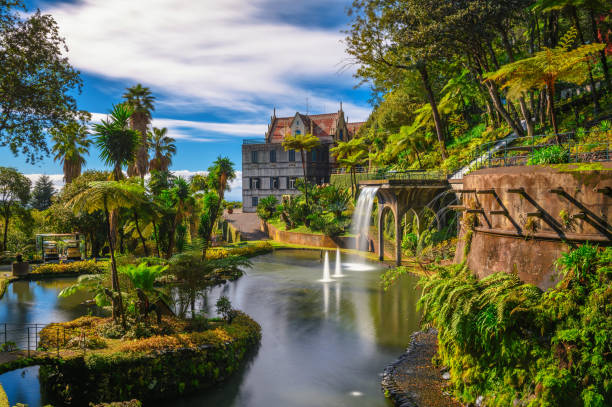 Fountain in the Monte Palace garden located in Funchal, Madeira island, Portugal stock photo