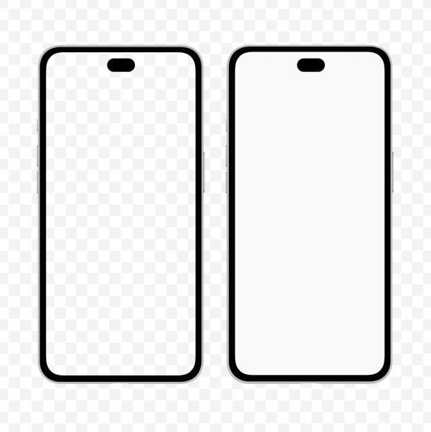 Phone mockup similar to iphone Frontal iphone 14 mockup template with empty screen. Minimal iphone vector mock up without a notch around the front camera number 14 stock illustrations