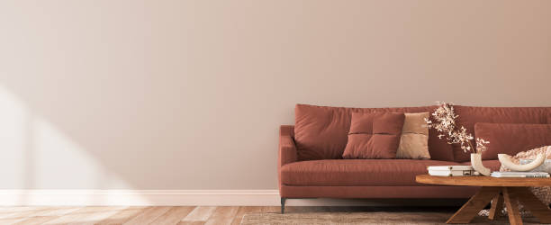 istock Cozy living room design, empty wall mockup in warm interior design space 1409069745