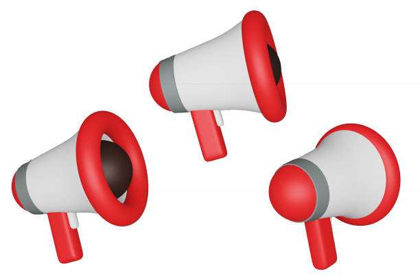 istock Red and white megaphone isolated on white background. 3d rendering of bullhorn, file contains a clipping path to isolation. 1409069815