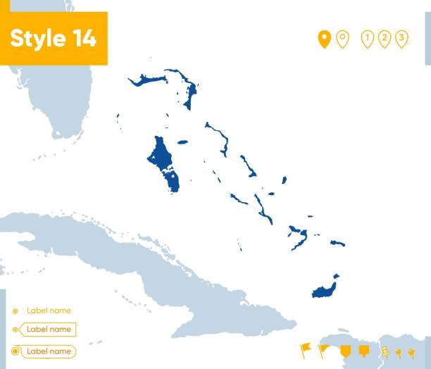 istock Bahamas - map with water, national borders and neighboring countries. Shape map. 1409075212