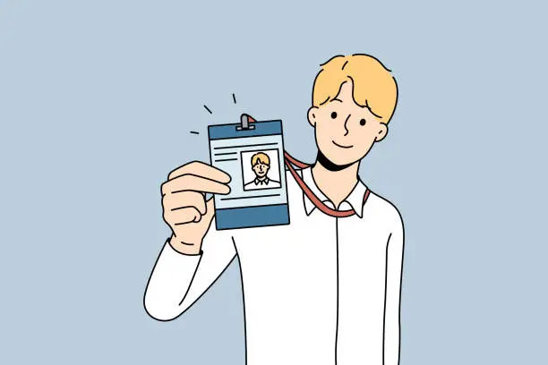 Vector illustration of Man employee present ID card