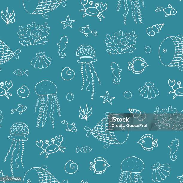 Sea Graphics Simple Pattern Sea Life Fish Vector Seamless Pattern Stock Illustration - Download ...