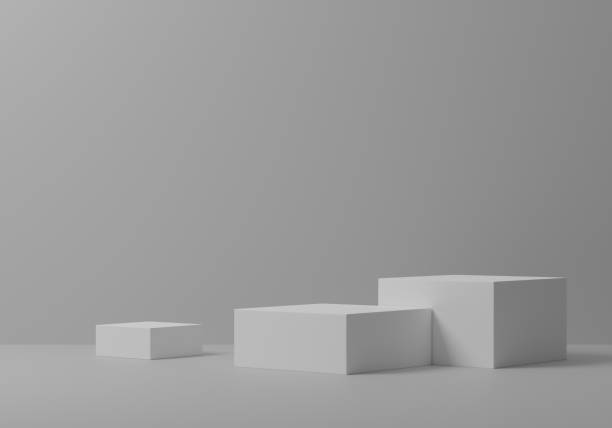 istock Abstract white cubic pedestal podium, Product display podium in room, 3d rendering studio with geometric shapes, Cosmetic product minimal scene with platform, Stand to show products background 1409080478