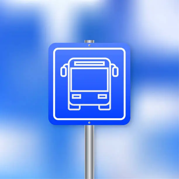 Vector illustration of Bus stop sign. Simple transportation sign. Tourist bus. Vector illustration.