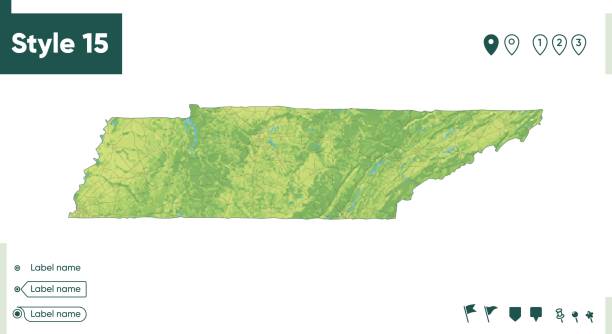 istock Tennessee, USA - map with shaded relief, land cover, rivers, lakes, mountains. Biome map. 1409084975