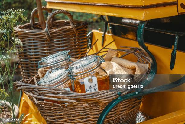 Jars Of Honey In The Countryside In Denmark Stock Photo - Download Image Now - Beauty, Blossom, Close-up