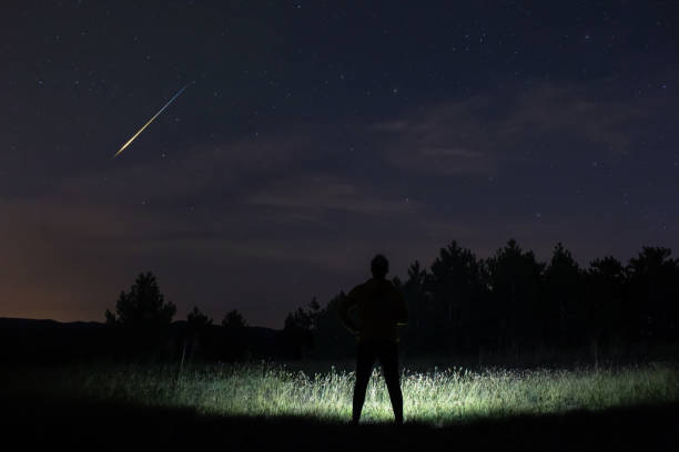 istock Man observing night sky in nature. 1409090557