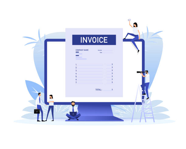 Flat blue invoice illustration. Vector flat illustration. Payment check isometric 3d. Online tax payment vector art illustration