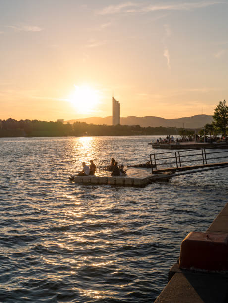 Vienna Austria, summer sunset vibes on Alte Donau. June 2022 Vienna, Austria