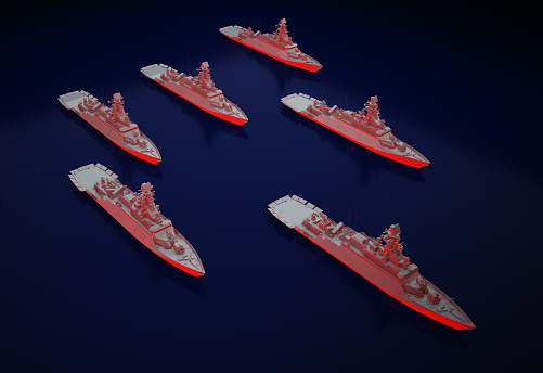 group of military black ships above view. 3d rendering