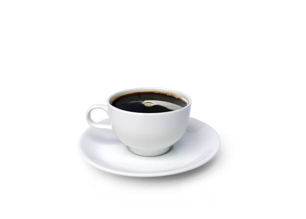 コーヒーマグカップの正面図 白に孤独 - front view cup saucer white ストックフォトと画像