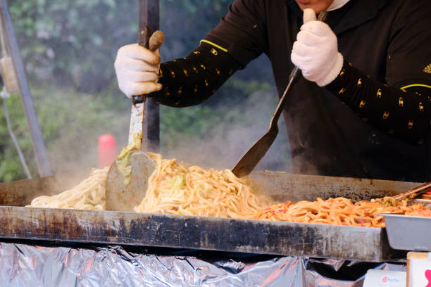 Yakisoba being prepared at the Gion Festival stock photo