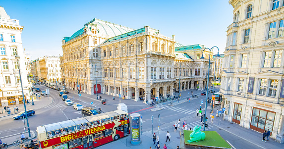 Vienna, Austria - 21 May, 2022: Scenic view of State Opera house and Vienna old town