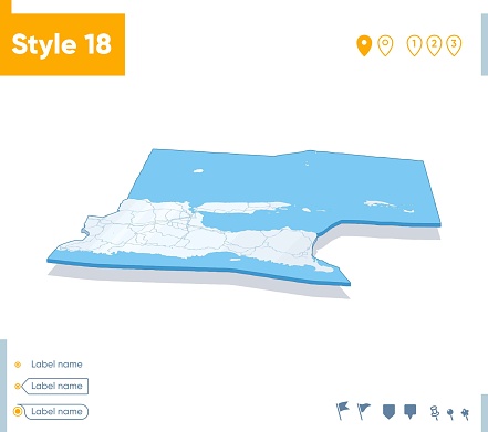 East Java Indonesia 3d Map On White Background With Water And Roads ...