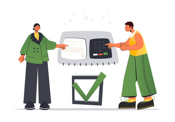 Brazil people voting Brazil people voting. Voter at the elections. Brazilian electronic voting machine. Ballot box. voter id stock illustrations